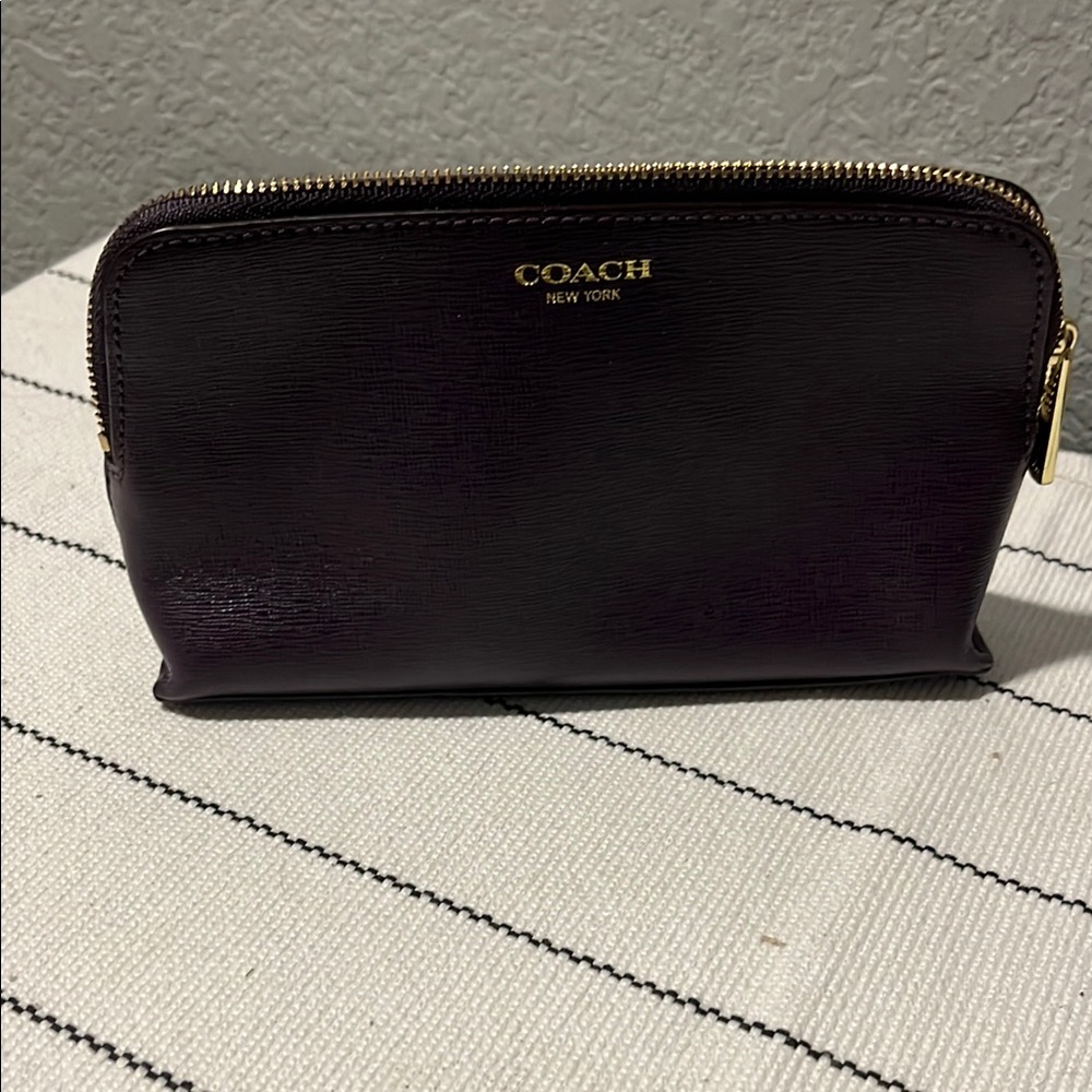 Coach Eggplant Leather cosmetic Pouch